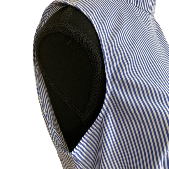CI Sono blue & white pinstripe high collar sleeveless peplum blouse. Size M - Picture 5 of 9